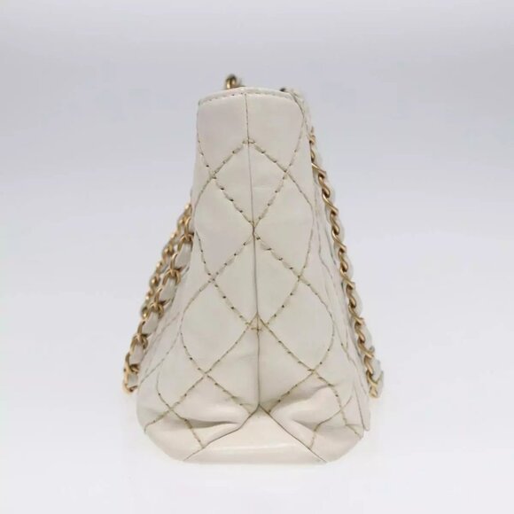 CHANEL Wild Stitch Chain Tote Bag Leather White Gold CC Auth bs17226 - Picture 6 of 16
